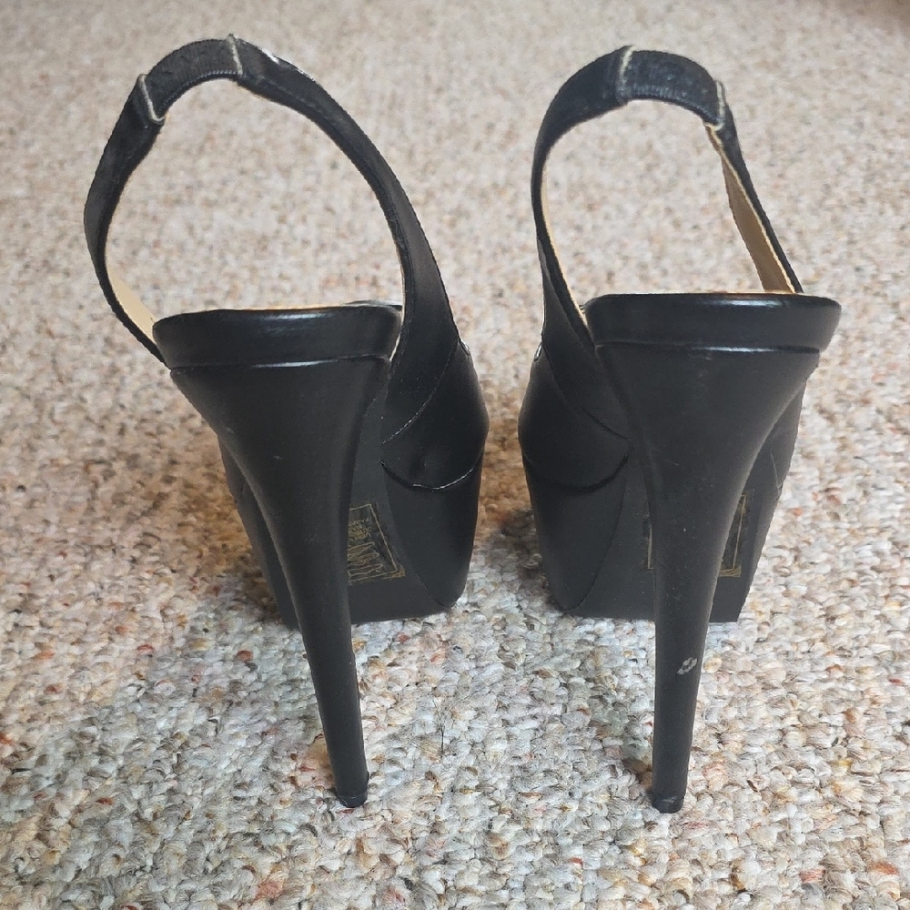 Shoe Dazzle Misti Black Slingback Peep Toe Heels - Picture 4 of 7